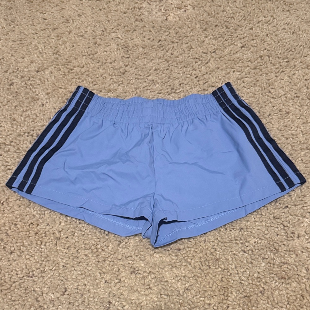 Edikted Light Blue Athletic Shorts with Navy Stripes
